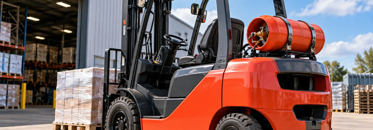 LPG forklift truck outside a warehouse