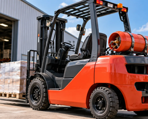 LPG forklift truck outside a warehouse