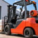 LPG forklift truck outside a warehouse